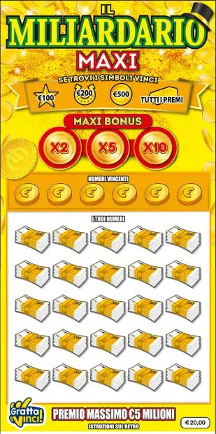 Gratta e Vinci da record: vinti 5 milioni di euro con il premio massimo al Maxi Miliardario. Festa anche in Calabria 53 Miliardario Maxi
