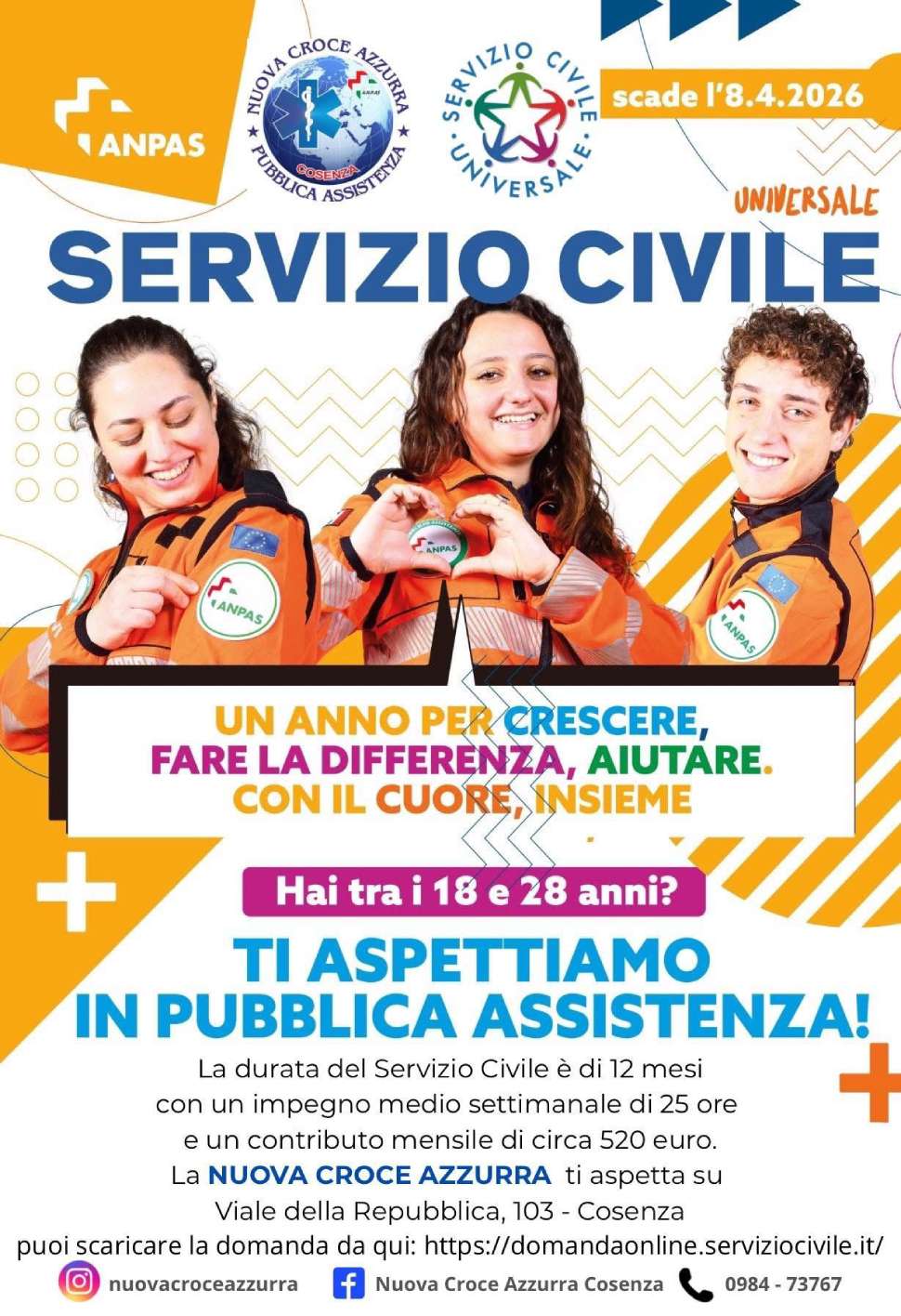Servizio Civile Universale 2026: a Cosenza la Nuova Croce Azzurra apre le porte ai giovani volontari 53 Nuova Croce Azzurra Cosenza Servizio civile 02