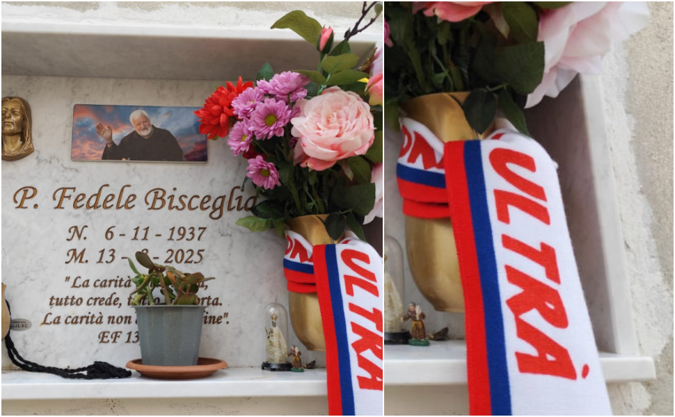 La sciarpa del Cosenza Calcio rubata dalla lapide di Padre Fedele. "Rispettate la sua memoria, lasciatela li" 51 Padre Fedele lapide sciarpa Cosenza