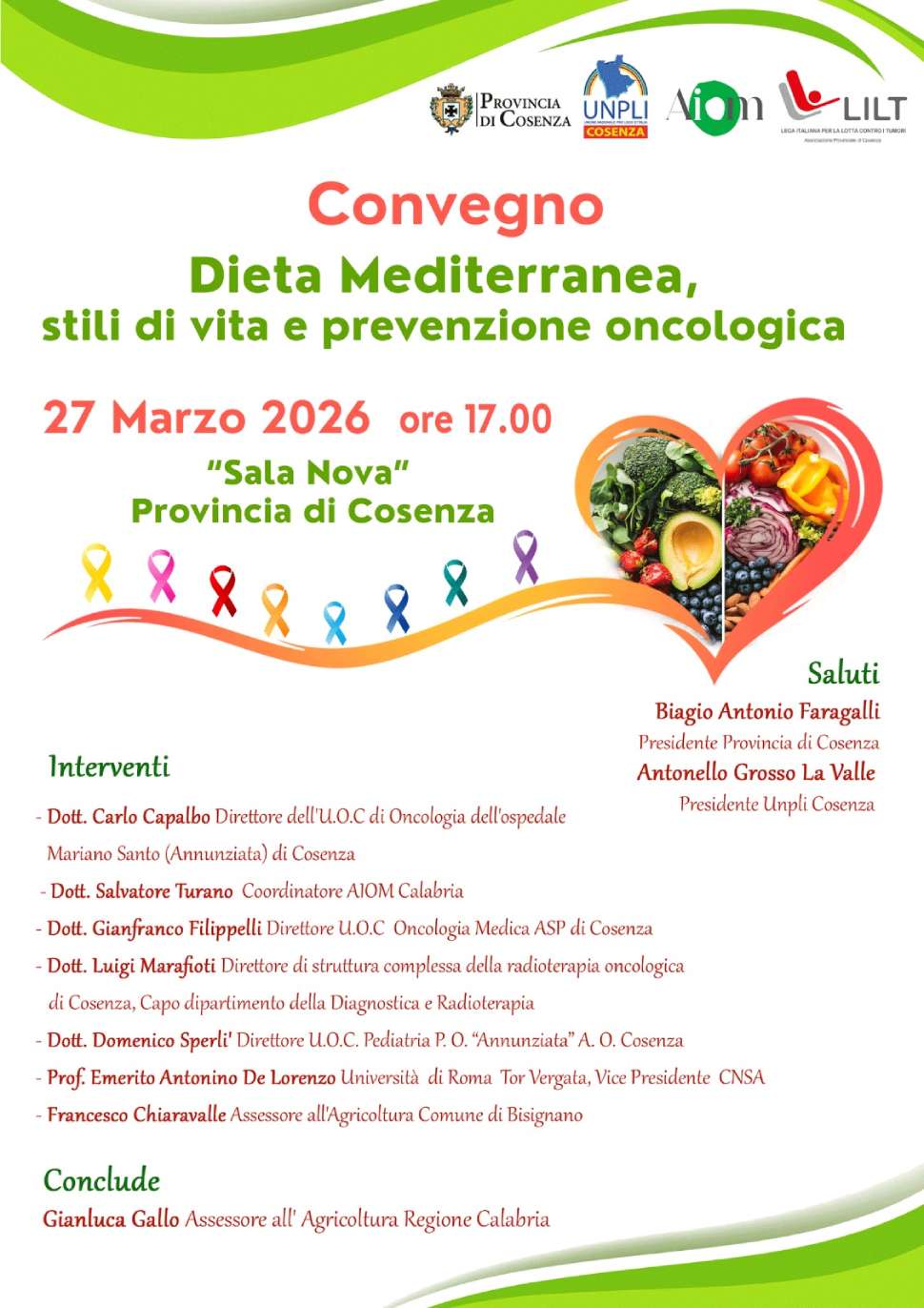 Prevenzione Dieta Mediterranea convegno a Cosenza
