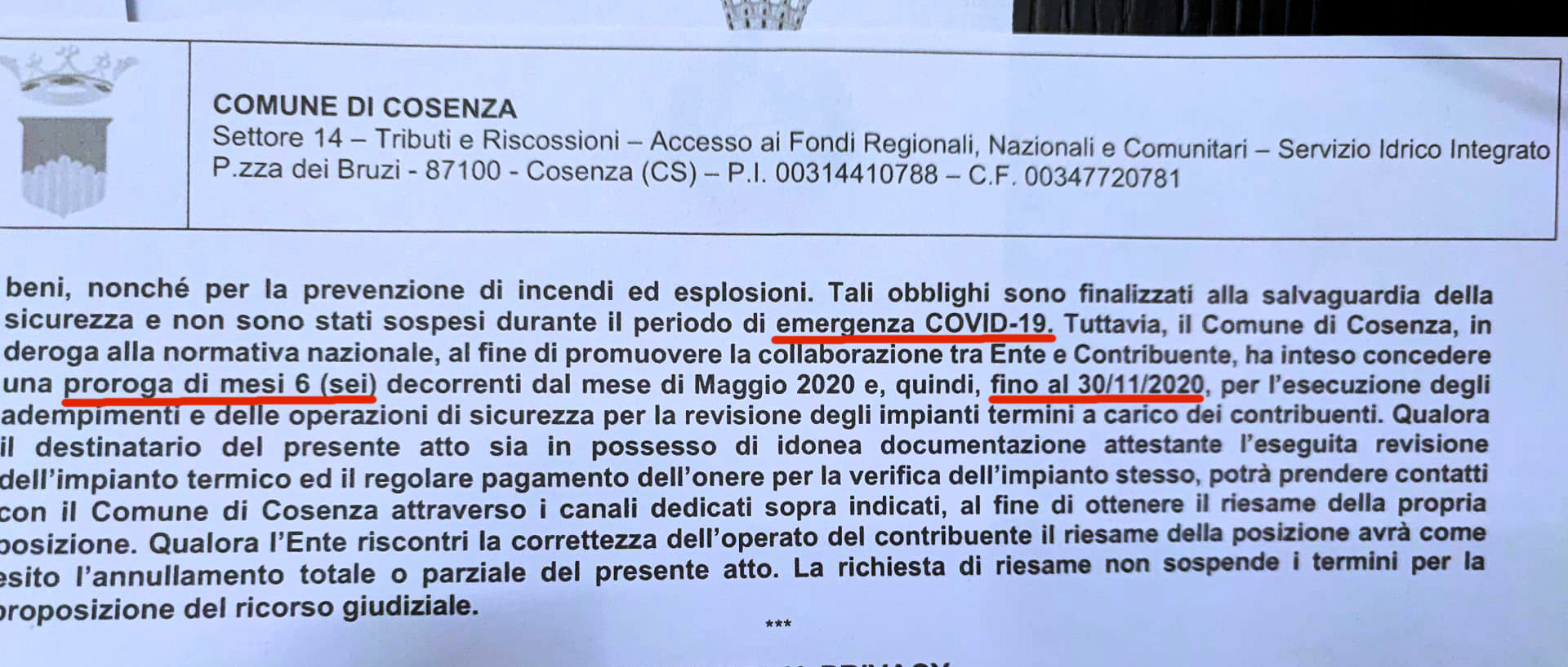 Cosenza, pioggia di cartelle da 112 euro per la revisione caldaia del 2020. Anche a chi l'aveva effettuata 52 Accertamento revisione Caldaia Cosenza 2020