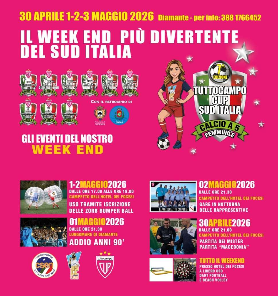 Diamante capitale del futsal femminile con la Tuttocampo Cup: 50 squadre e 400 atlete 52 Diamante Tuttocampo Cup
