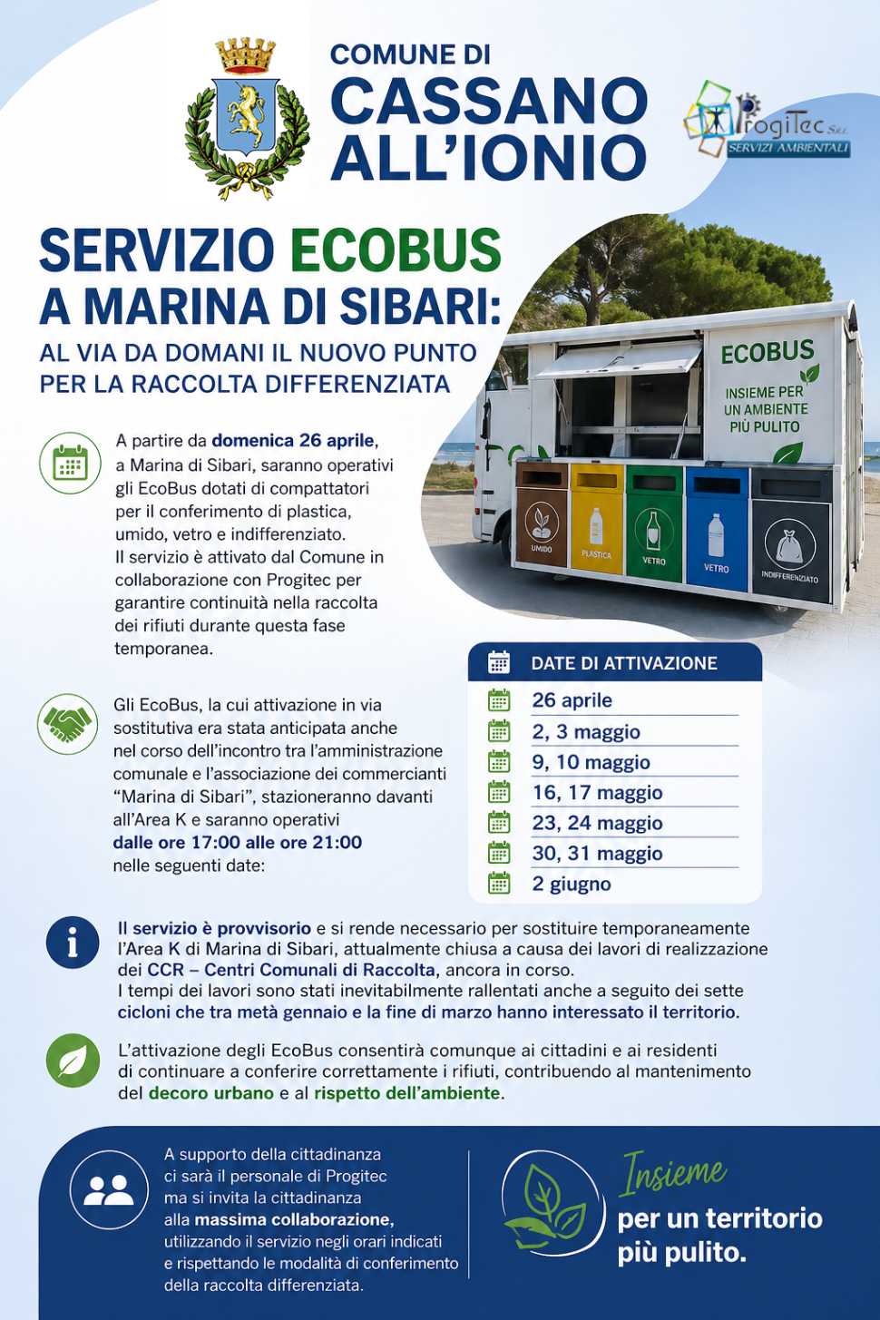EcoBus attivo da oggi: servizio mobile a Marina di Sibari per conferire rifiuti differenziati 52 Ecobus Cassano All'Ionio rifiuti differenziati 02