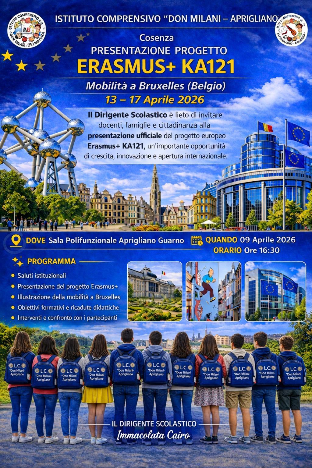 Aprigliano in Europa con gli studenti dell’IC “Don Milani-De Matera”. Voleranno a Bruxelles con l’Erasmus+ 53 Erasmus+KA121 Aprigliano IC Don Milani