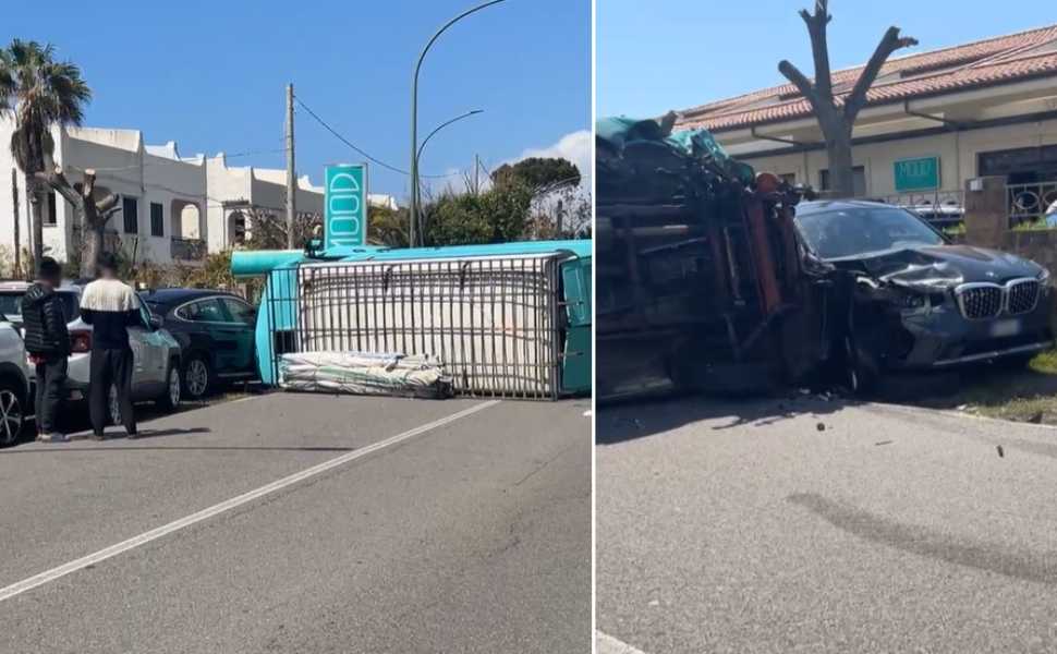 Tragedia sfiorata a Falerna: furgone si ribalta e finisce su un fianco, traffico in tilt sulla SS 18 52 Incidente Statale 18 Falerna 01