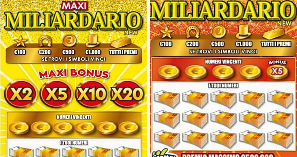 Gratta e vinci: colpaccio a Fiumefreddo Bruzio, vinti 2 milioni di euro. Caccia al fortunato vincitore 52 Maxi Miliardario new Gratta e vinci