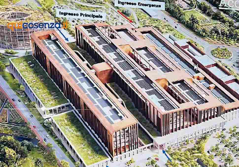Nuovo ospedale di Cosenza, ecco come sarà: 180mila m², 800 posti letto, 21 sale operatorie e 100mila accessi al Ps 51 Nuovo ospedale di Cosenza, Nicola Irto non prende posizione mentre il Pd si divide