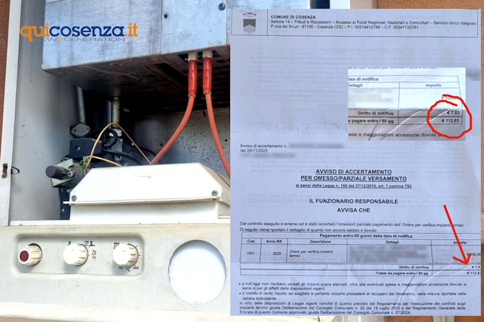 Cosenza, pioggia di cartelle da 112 euro per la revisione caldaia del 2020. Anche a chi l'aveva effettuata 51 Revisione caldaia Cosenza Accertamento 2020
