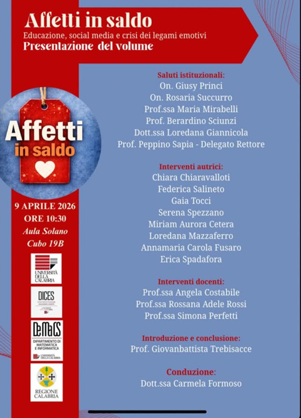 Affetti in saldo: all’UniCal la presentazione del libro su social media, educazione e crisi dei legami emotivi