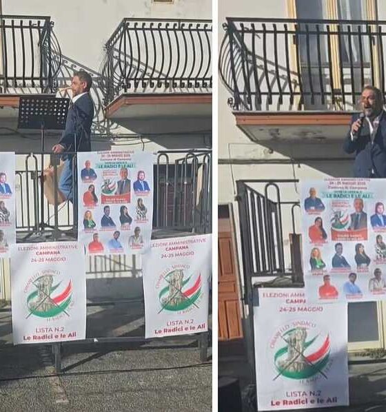 Campana: 7 minuti surreali al comizio di Chiarello, con il naso di Pinocchio «meglio la satira delle offese» 56 Agostino Chiarello Campana comizio 02