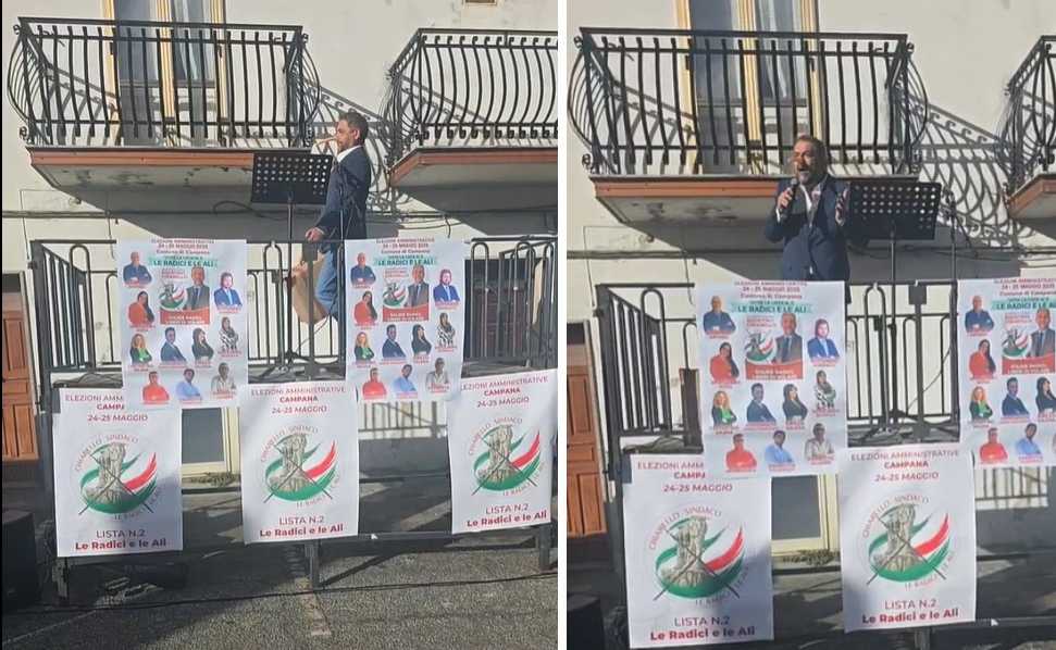 Campana: 7 minuti surreali al comizio di Chiarello, con il naso di Pinocchio «meglio la satira delle offese» 111 Agostino Chiarello Campana comizio 02