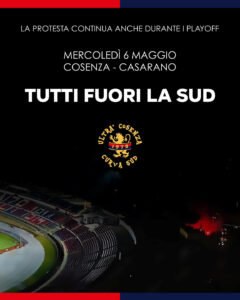 Cosenza-Casarano si giocherà mercoledì alle ore 20. Curva Nord e Curva Sud resteranno fuori dal Marulla 53 Cosenza-Casarano Curva Sud