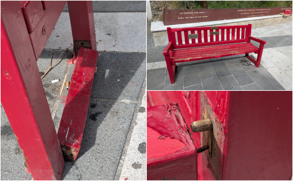 Panchina rossa cosenza - maria rosaria sessa vandalizzata