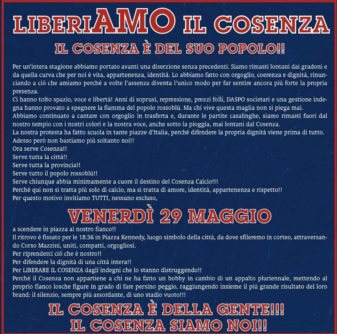 Protesta tifosi Cosenza Calcio