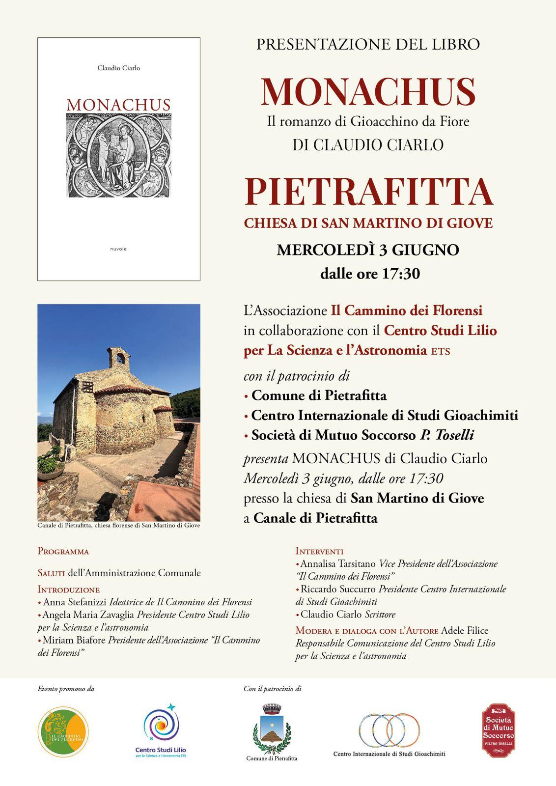 “Monachus”, a Pietrafitta il libro storico di Claudio Ciarlo su Gioacchino da Fiore