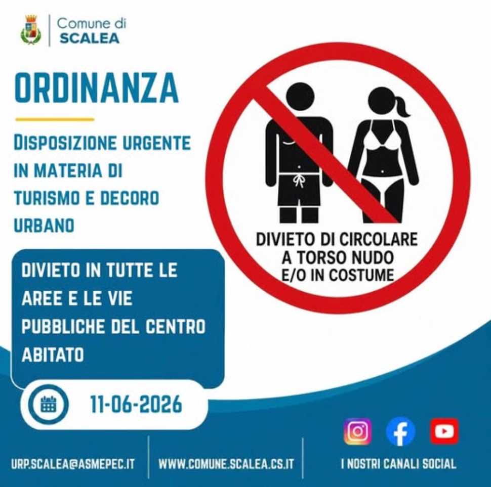 Ordinanza Scalea divieto torso nudo