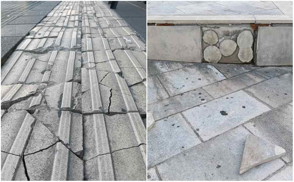 Cosenza, Piazza Bilotti tra vele spente e pavimentazione a pezzi. Il Comitato: «Il Comune intervenga» 53 Piazza Bilotti degrado 3