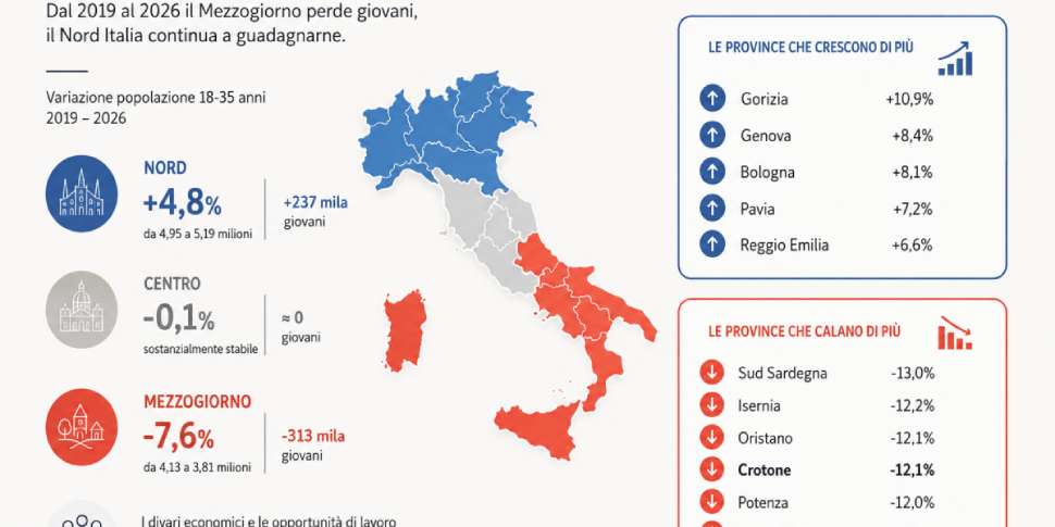 Giovani via dal Sud: -313mila under 35 in 6 anni: fuga record dalla Calabria 52 grafica giovani sole 24 ore fuga sud