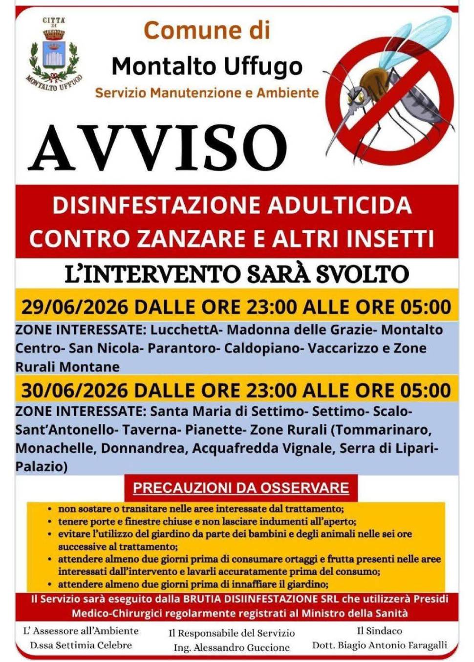 Zanzare: a Montalto Uffugo doppio intervento di disinfestazione il 29 e 30 giugno 52 zanzare disinfestazione montalto