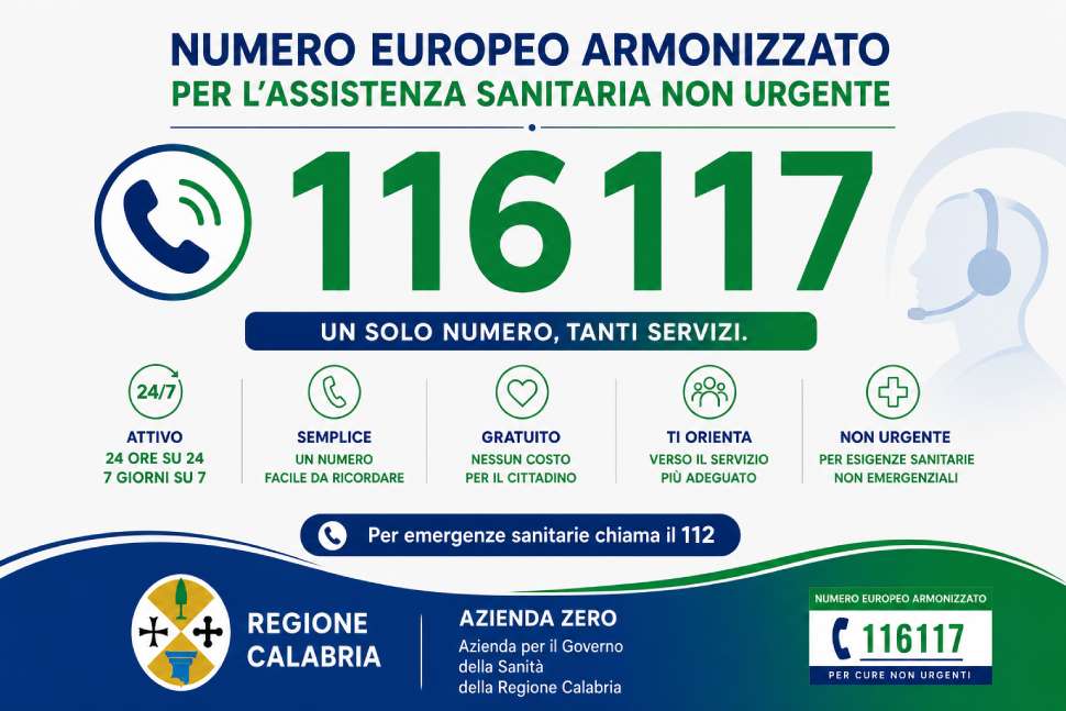 Sanità in Calabria: attivo da domani il Numero Europeo Armonizzato 116117, per le cure non urgenti 53 Numero Europeo Armonizzato 116117 calabria 03