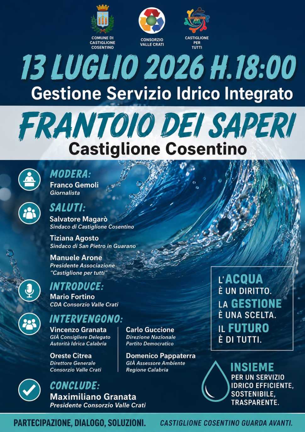 Acqua in Calabria: oltre il 66% si perde prima di arrivare nei rubinetti. La riforma che punta a cambiare tutto 53 acqua calabria - convegno castiglione cosentino