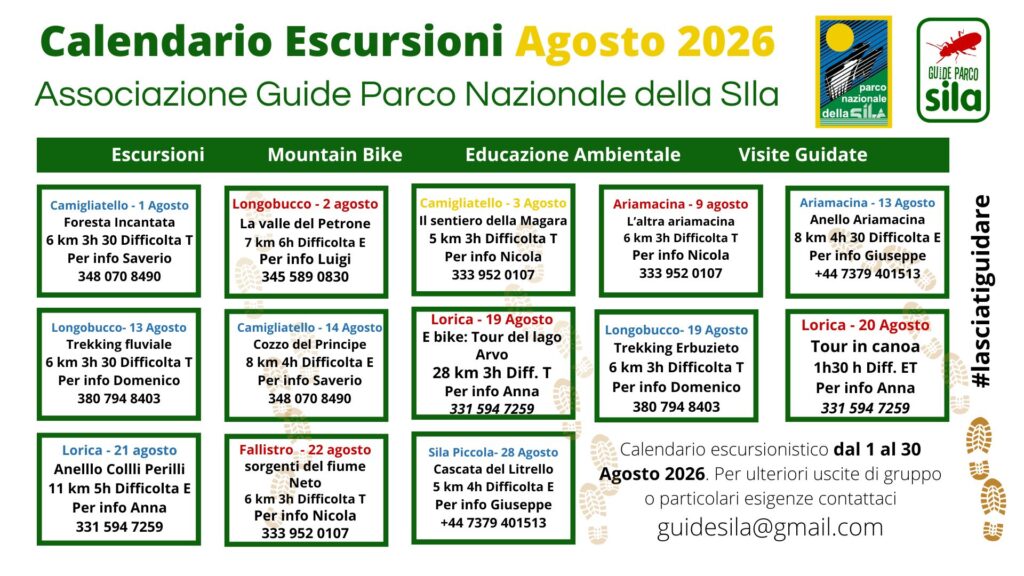 Esplorare la Sila ad agosto: Il calendario ufficiale delle escursioni tra foreste, fiumi e vette 53 agosto 2026 1