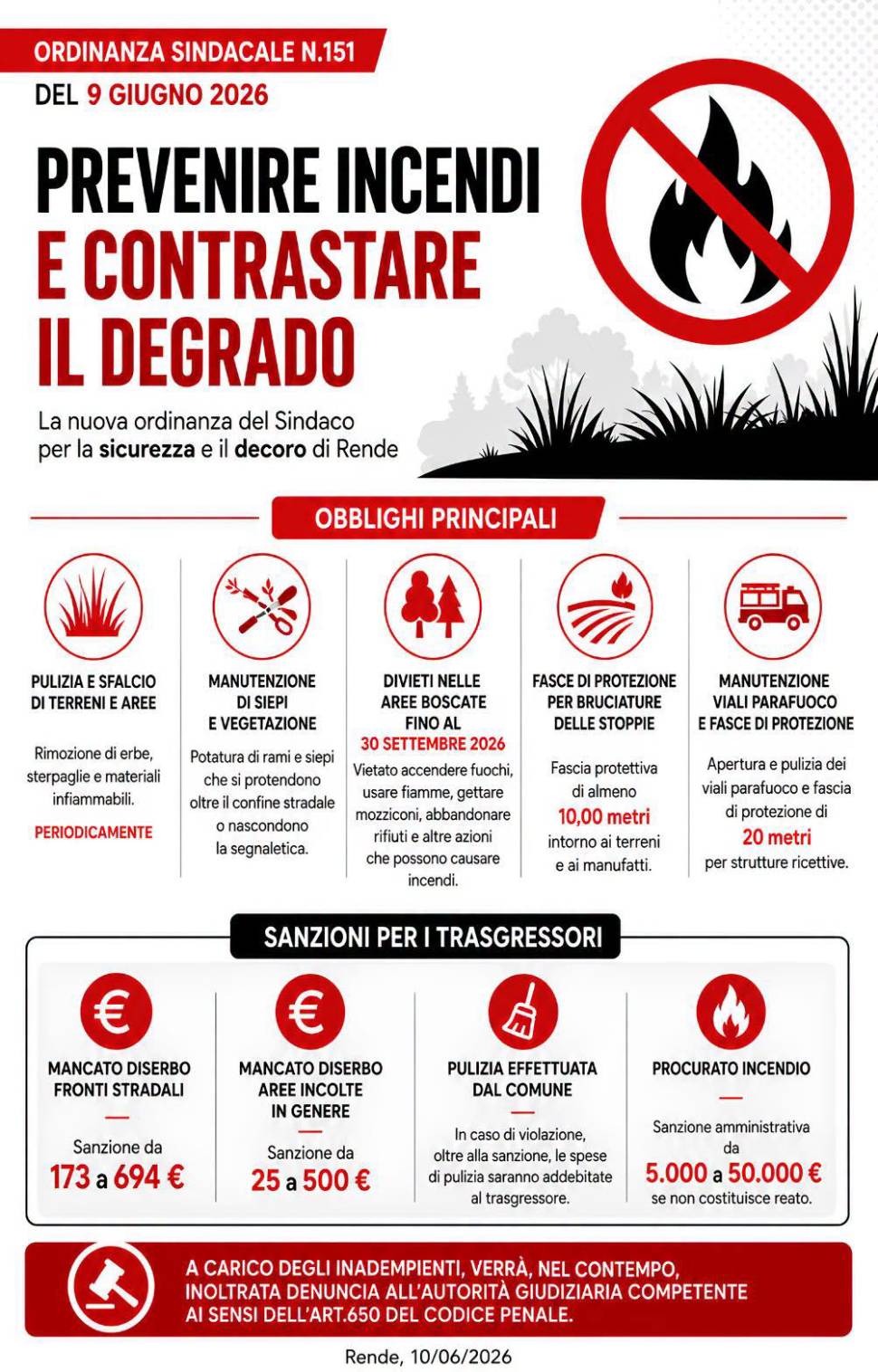 Incendio al centro storico di Rende, il Comune chiarisce: "i terreni sotto le Clarisse sono privati" 52 ordinanza incendi rende - dopo centro storico