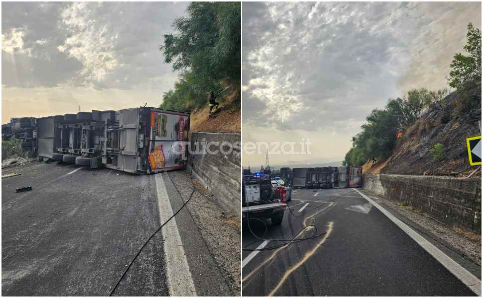 Paura sulla A2 tra Frascineto e Firmo: camion si ribalta sulla carreggiata, autista ferito 89 A2-incidente-frascineto-firmo-camion-si-ribalta