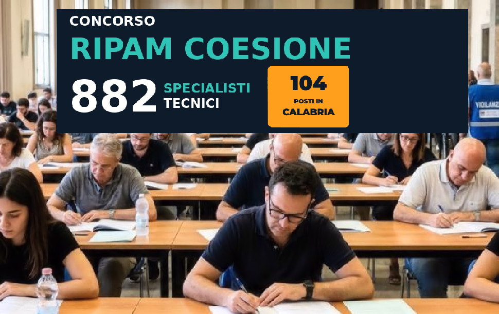 Concorso RIPAM Coesione 2026 Pubblica Amministrazione: 882 posti a tempo indeterminato al Sud, 104 in Calabria – BANDO 213 Concorso ripam coesione 2026 pubblica amministrazione calabria