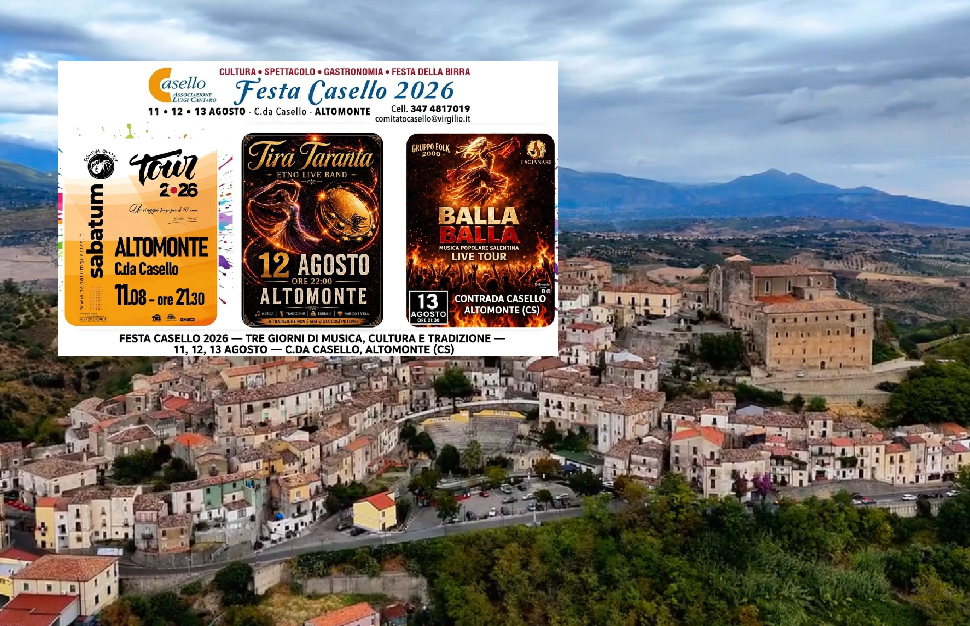 Altomonte, dal 11 al 13 agosto torna la “Festa Casello”: grande musica, festa della birra e specialità di carne 79 Festa del Casello 2026