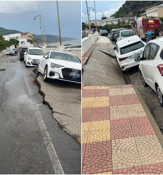 San Lucido, sprofonda tratto di strada e si apre una voragine sul lungomare. Area chiusa per la messa in sicurezza 56 San Lucido Cede strada sul lungomare