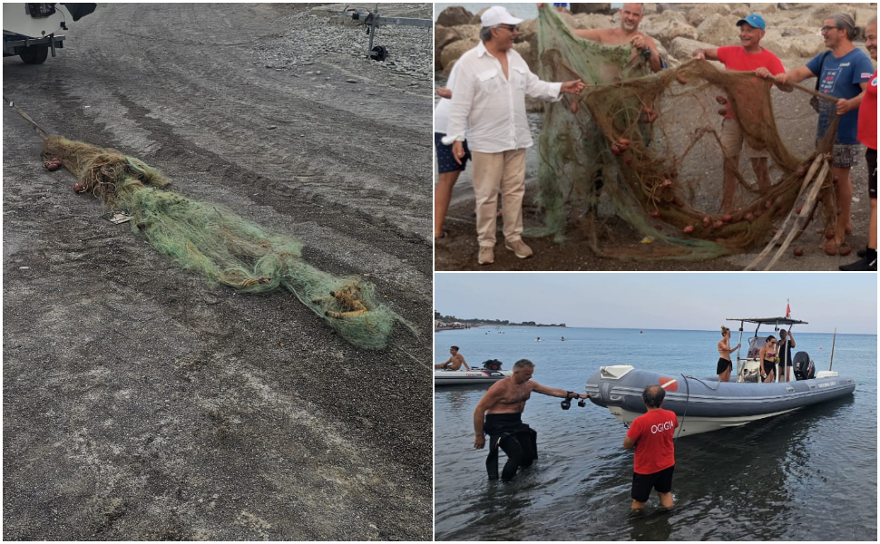 Secca di Amendolara: recuperata una grande rete cianciolo. Era incagliata nei fondali del Parco Marino 94 Secca di Amendolara rete ciancolo
