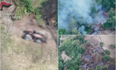 Appicca un rogo ma viene ripreso da un drone