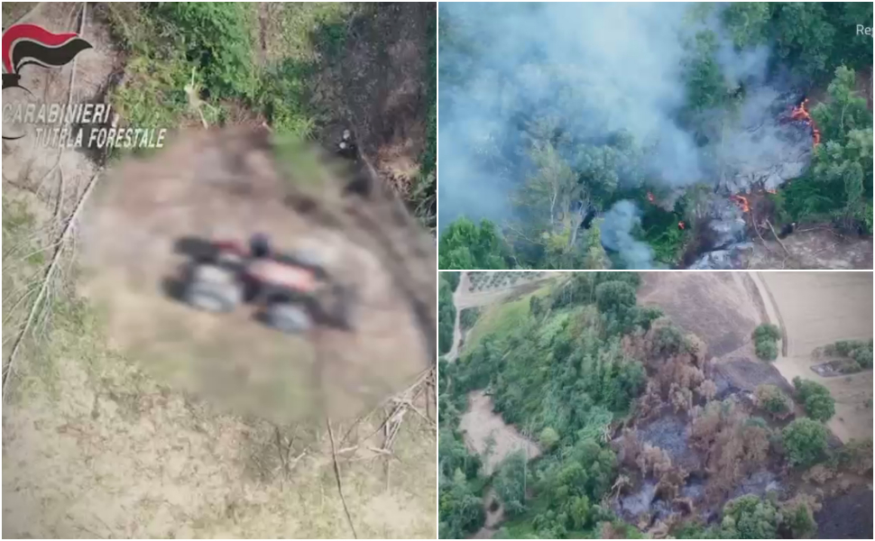 Appicca un rogo ma viene ripreso da un drone