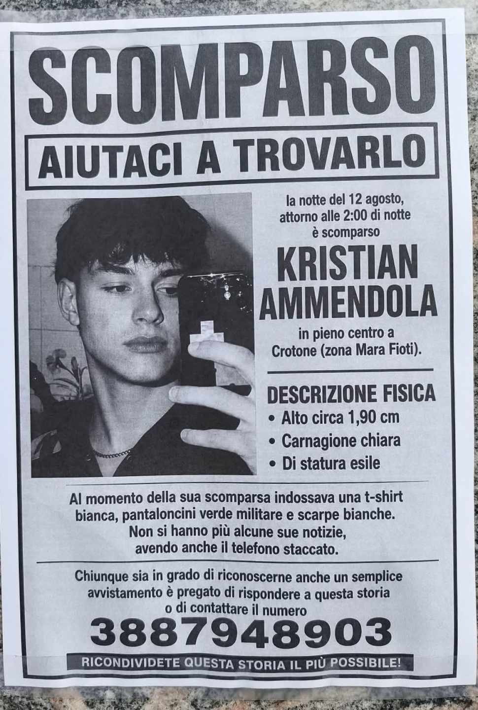 Crotone, 22enne scomparso: scattate le ricerche per ritrovare Kristian Ammendola 52 kristian Ammendola - scomparso Crotone - ricerche 02
