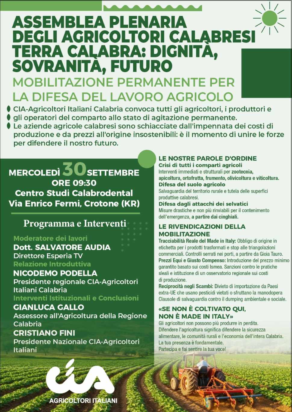 Agricoltura, CIA Calabria proclama lo stato di agitazione permanente: "Dignità, Sovranità, Futuro" 54 Mobilitazione CIA Calabria 02