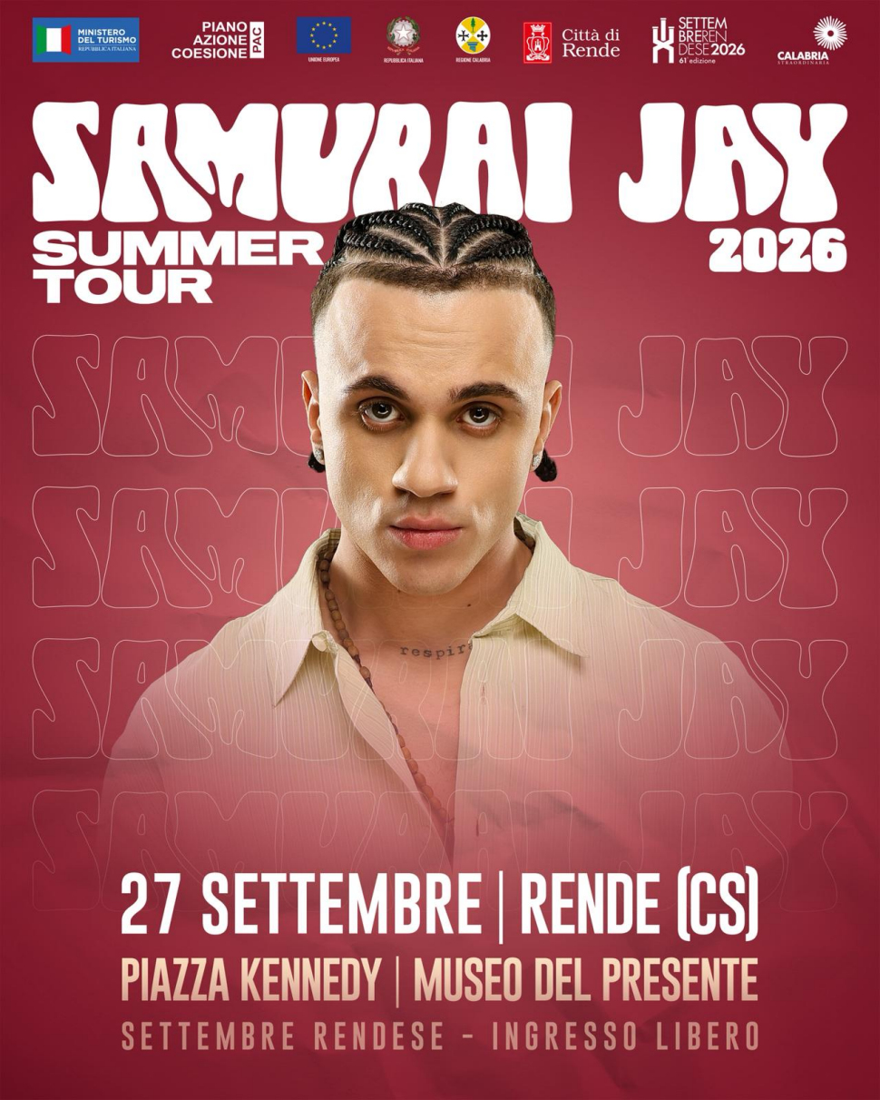 Samurai Jay pronto a infiammare il Settembre Rendese. Il rapper di “Ossessione” in concerto a piazza Kennedy 52 Samurai Jay Settembre rendese locandina Rende