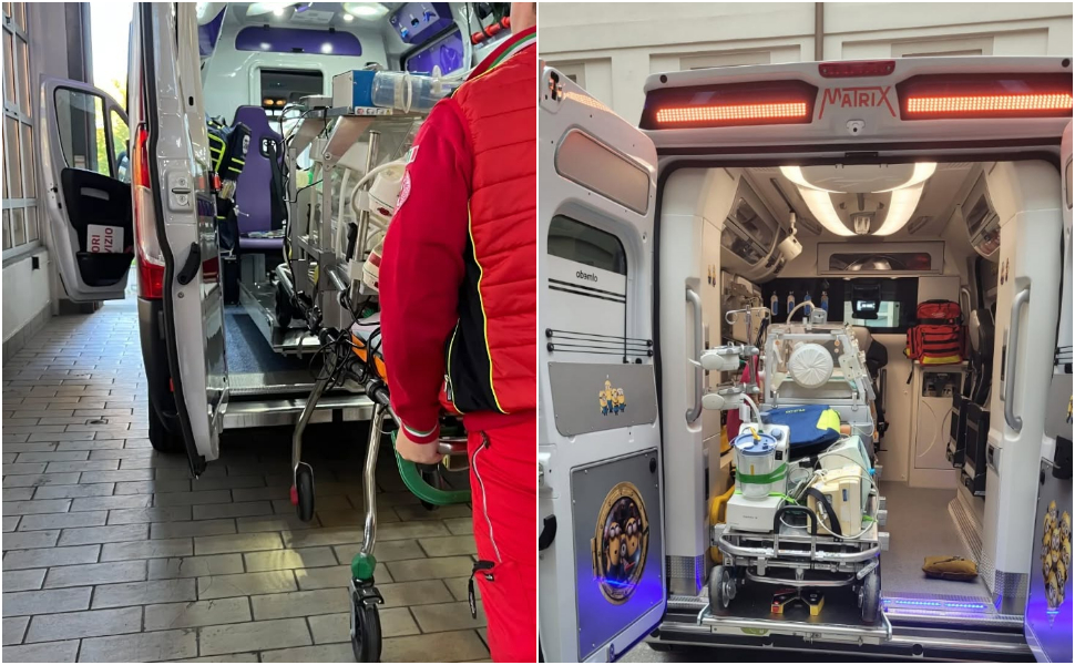 Neonato cardiopatico da Cosenza a Roma: guasto all'ambulanza durante il trasporto. La staffetta del STEN gli salva la vita 52 Sten ambulanza neonatale