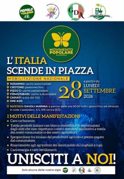 Caro carburante e crisi agricola: domani la mobilitazione "L'Italia scende in piazza". Presidi in tutta la Calabria 53 litalia scende in piazza crisi agricola caro carburante manifesto