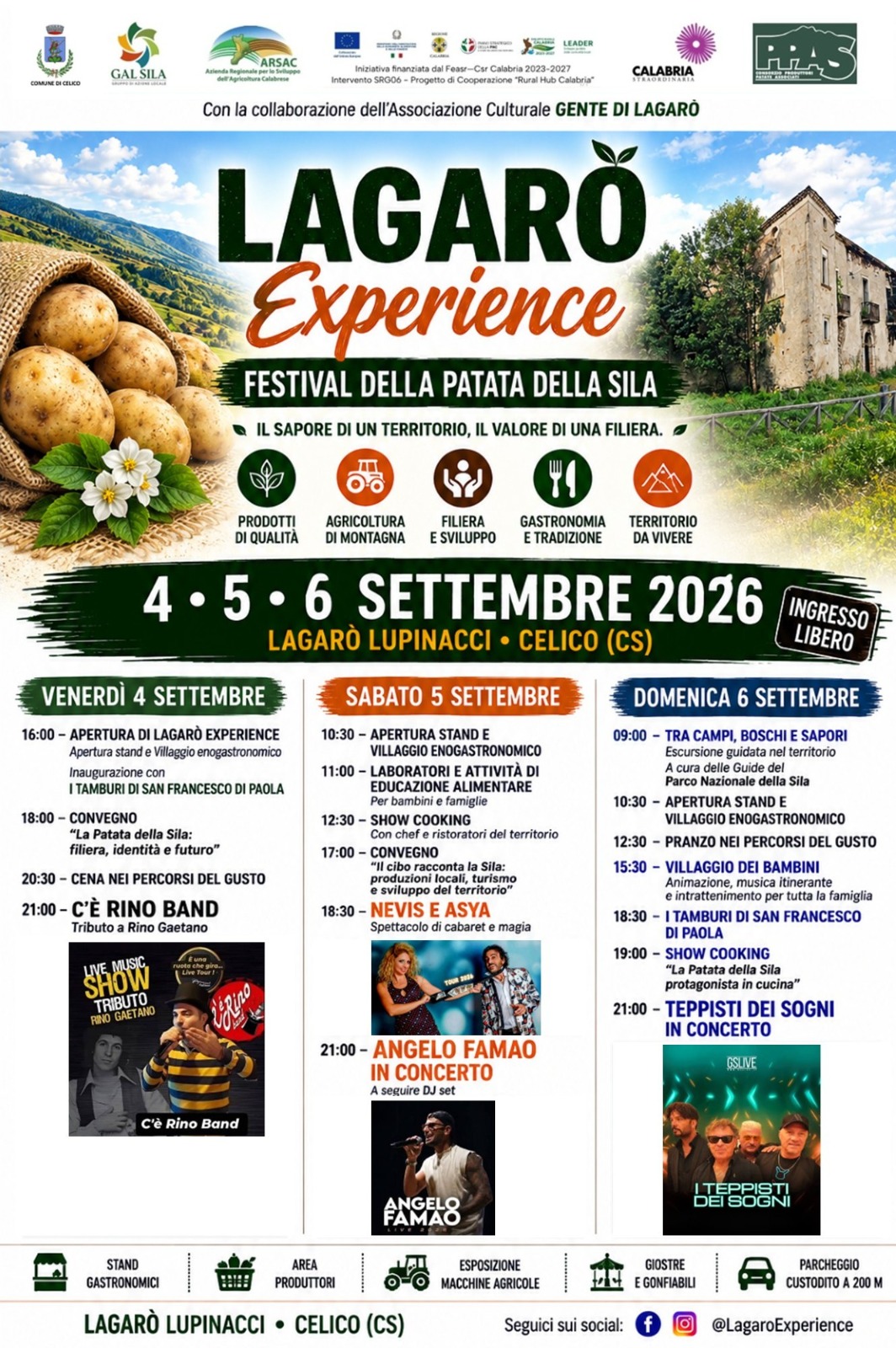 Lagarò Experience: a Celico il Festival della Patata della Sila dal 4 al 6 settembre