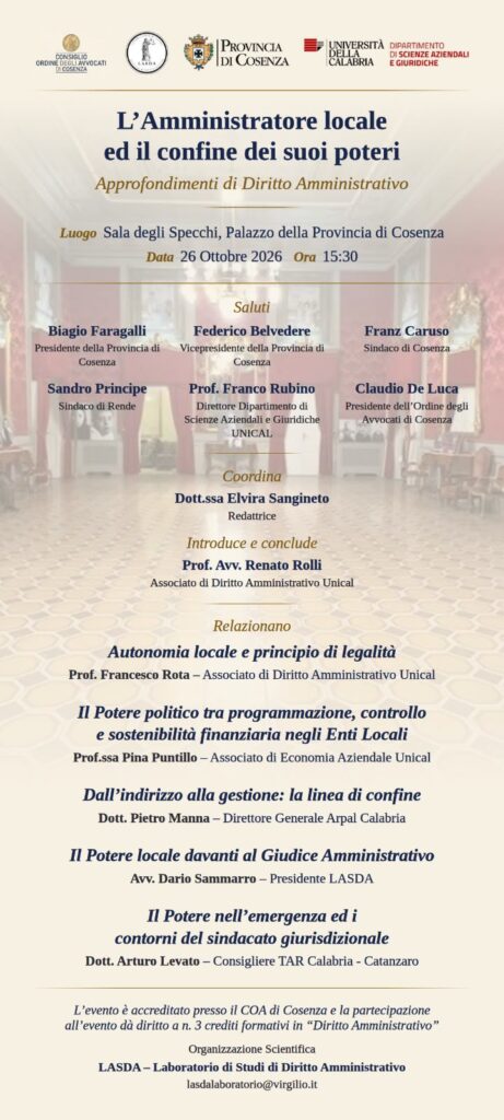 Fin dove può spingersi il potere di un amministratore locale? A Cosenza esperti e giuristi a confronto 53 convegno-potere-sindaco-amministrazioni