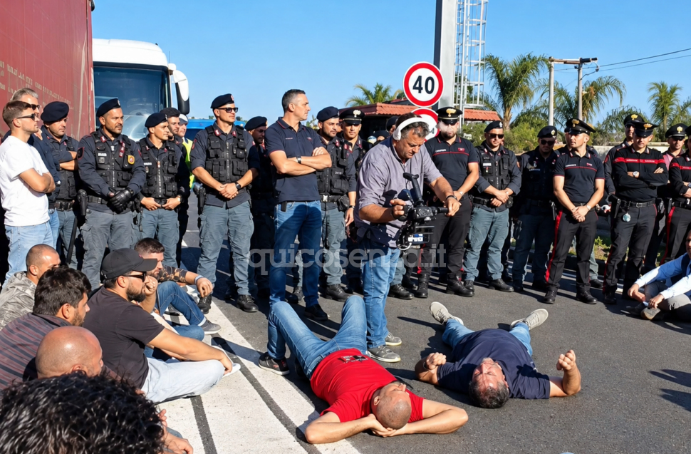 Agricoltori calabresi stremati. Manifestanti minacciano di invadere l'A2 e superare il blocco delle forze dell'ordine 51 Agricoltori Calabria protesta