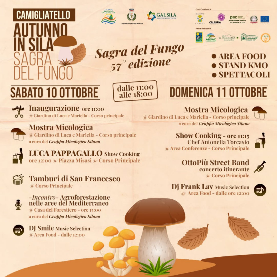 A Camigliatello Silano la 57ª Sagra del Fungo: sapori, musica e tradizione nel cuore della Sila | Programma 53 Camigliatello 57 Sagra Del fungo 2026