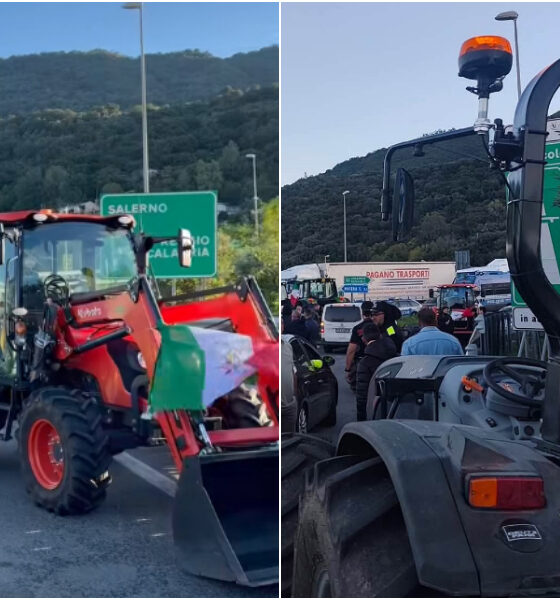 Caro carburanti, trattori bloccano lo svincolo della A2 a Falerna. Da venerdì presìdi fissi anche a San Marco Argentano 56 Caro Carburanti protesta A2 Falerna
