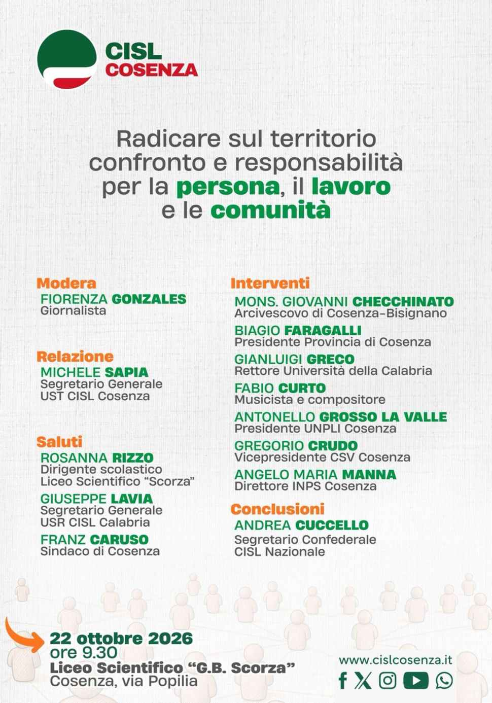 Cosenza, la CISL presenta la piattaforma territoriale: confronto con Chiesa, politica e mondo accademico 53 Locandina CISL confronto Scorza