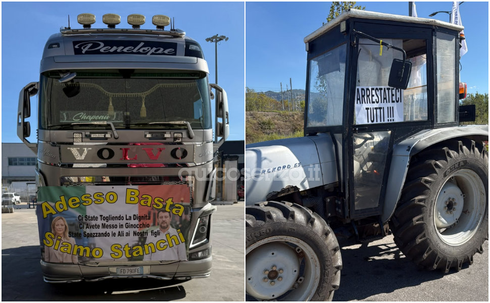 Protesta Tir in Calabria, 3° giorno di mobilitazione. Nel Vibonese, squarciati pneumatici a due camion 52 Protesta Rende trattori tir