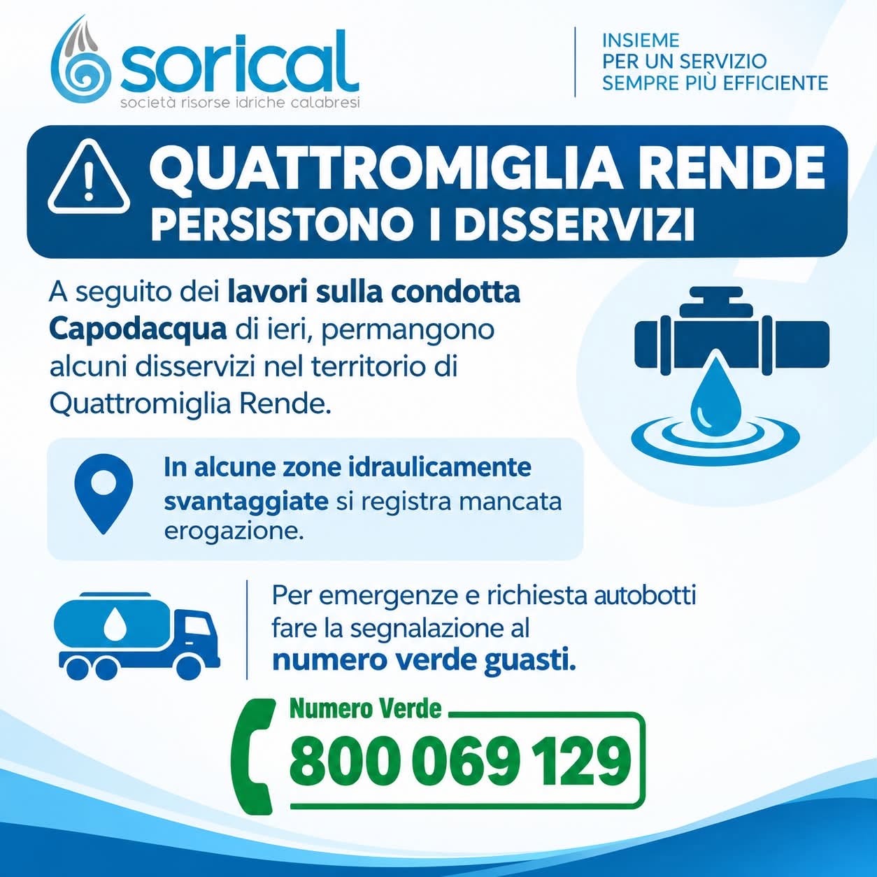 Emergenza idrica Rende Quattromiglia Sorical