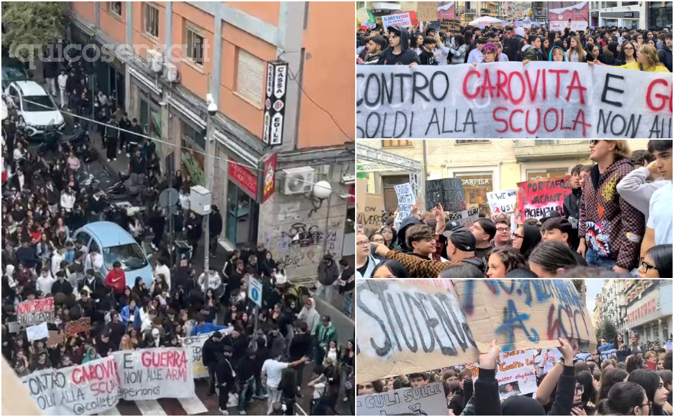 Cosenza, gli studenti tornano in piazza. Grande corteo contro carovita e guerra «soldi alle scuole non alle armi» 51 Studenti Cosenza corteo scuola protesta