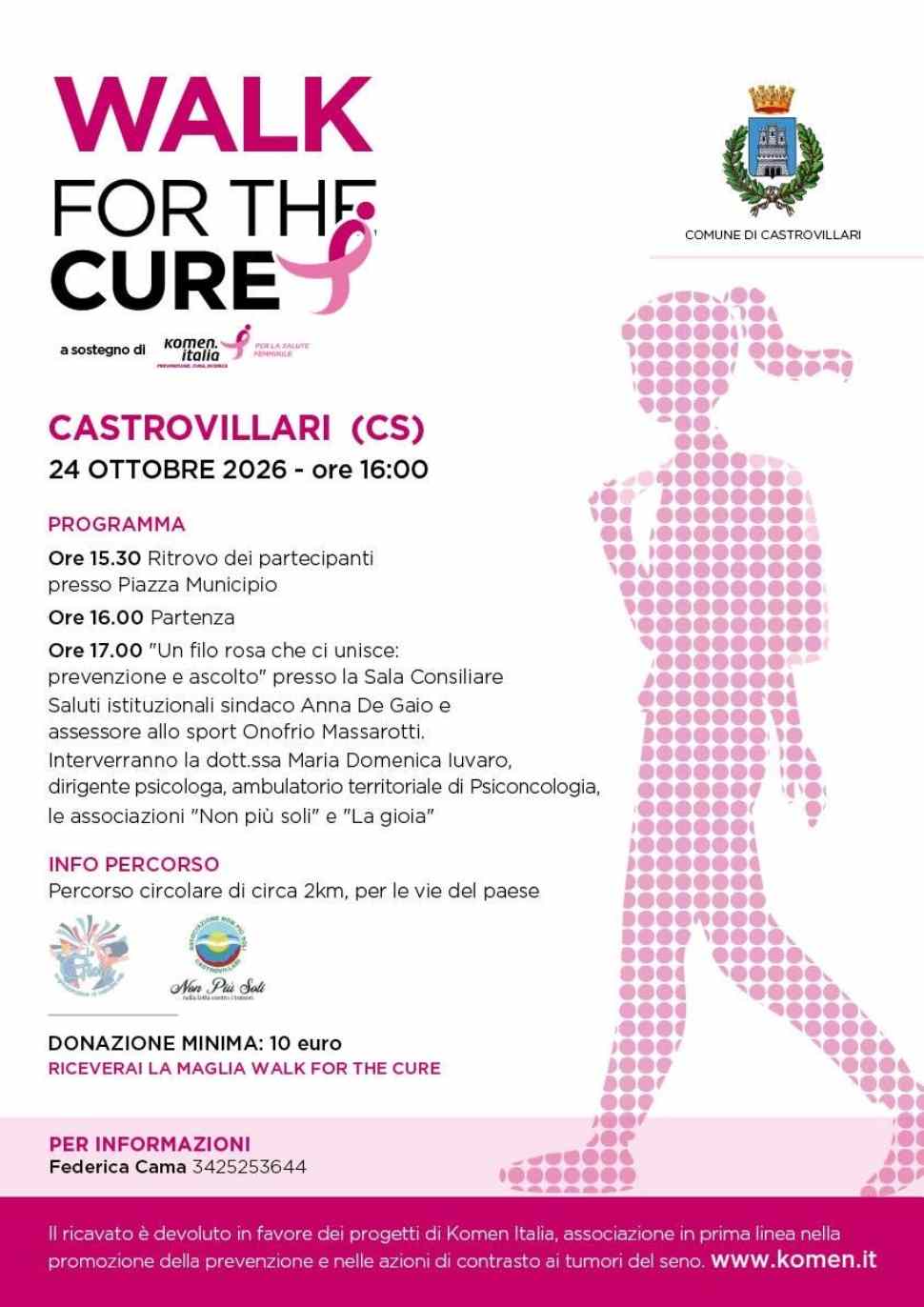 A Castrovillari si cammina insieme per la prevenzione: torna la Walk for the Cure 53 Walk for the Cure Castrovillari locandina