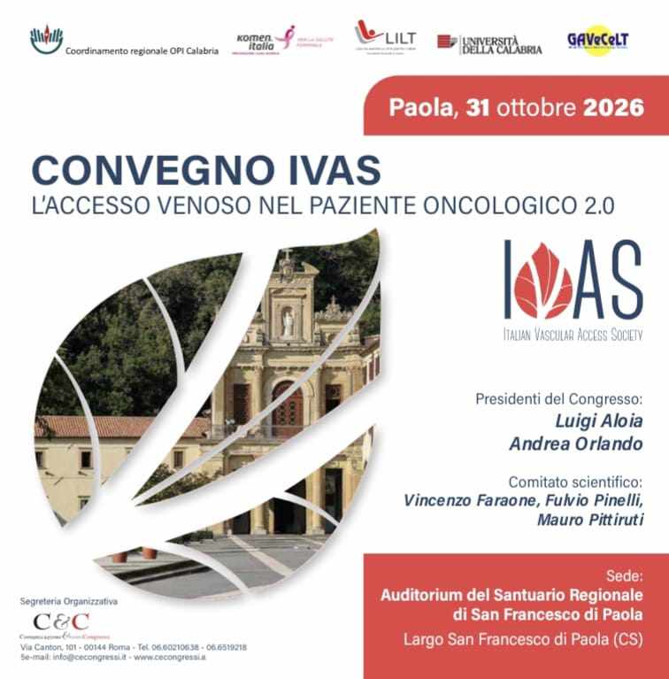 Accesso venoso nei pazienti oncologici, a Paola il congresso nazionale su tecniche e innovazione 52 accesso venoso paziente oncologico a Paola